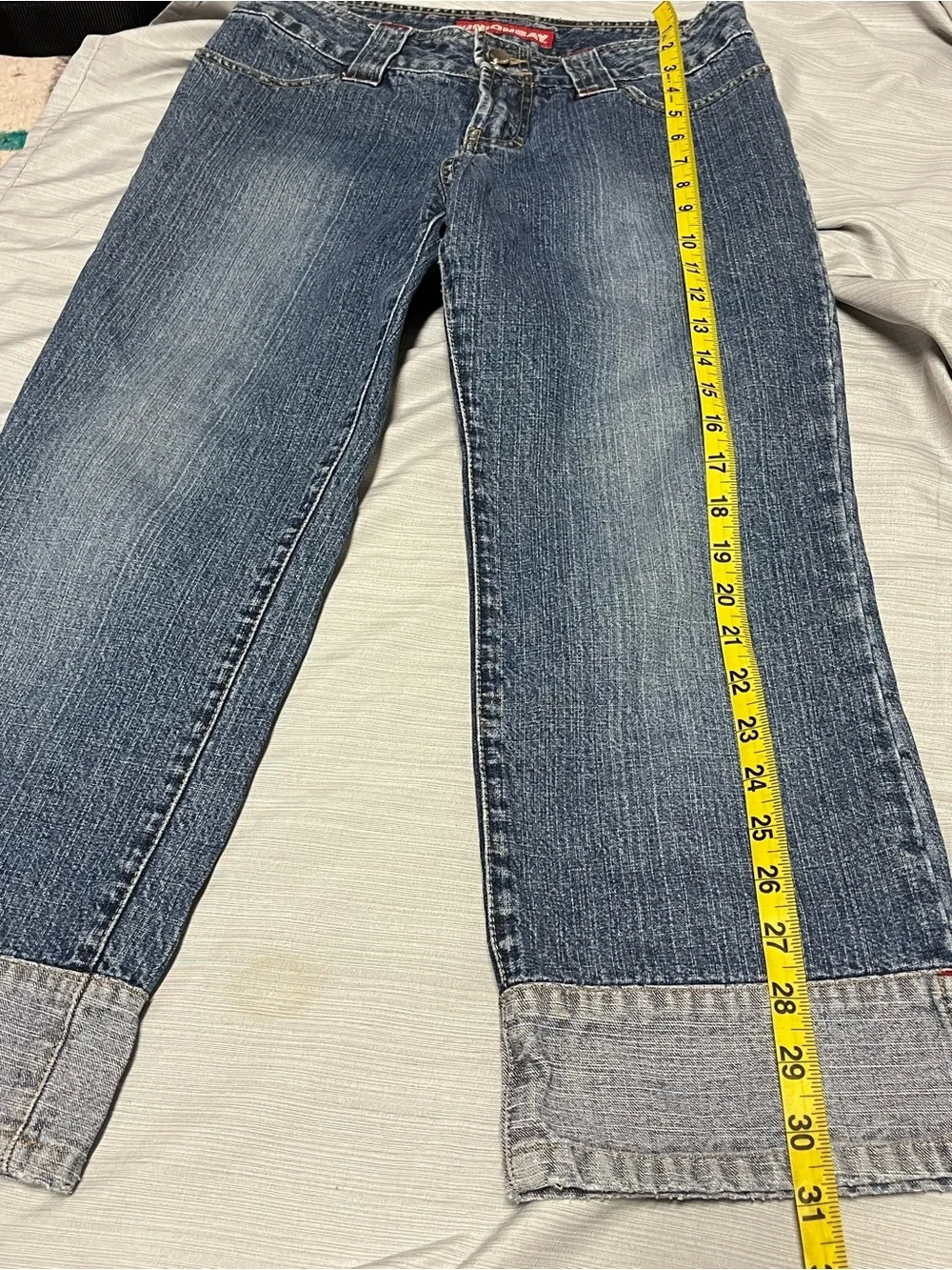 Y2K Unionbay Capri Jeans Womens 28 Cuffed Crop Denim Double Button Skater 2000s